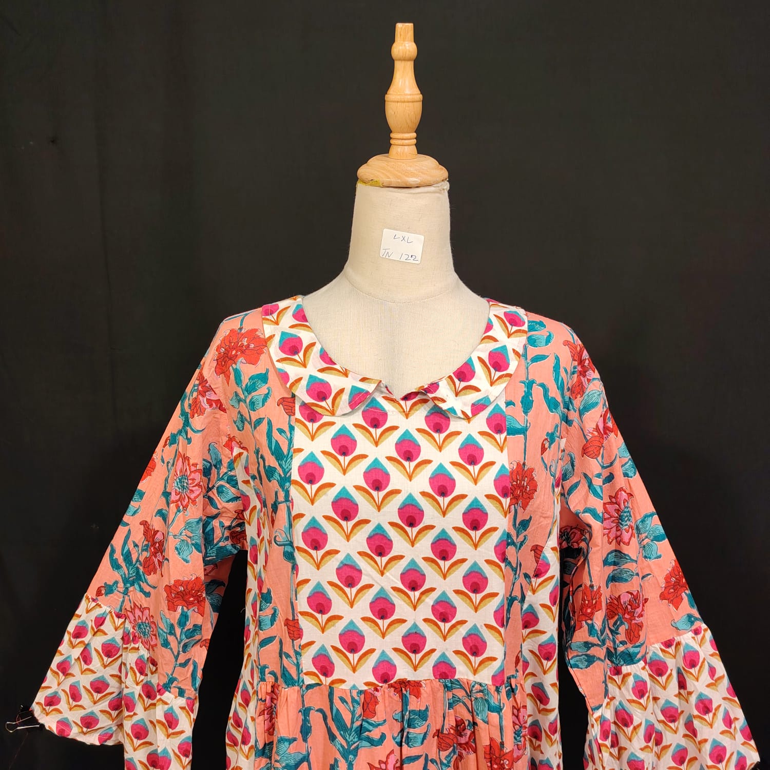 L/XL Husn Printed Cotton Dress 57" Long Jalabiya TN 122