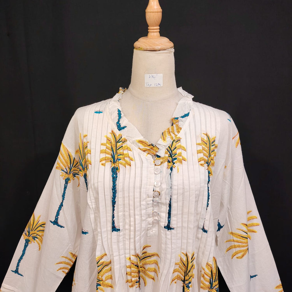 L/XL Sparrow Printed Cotton Dress 57" Long Jalabiya TN 124
