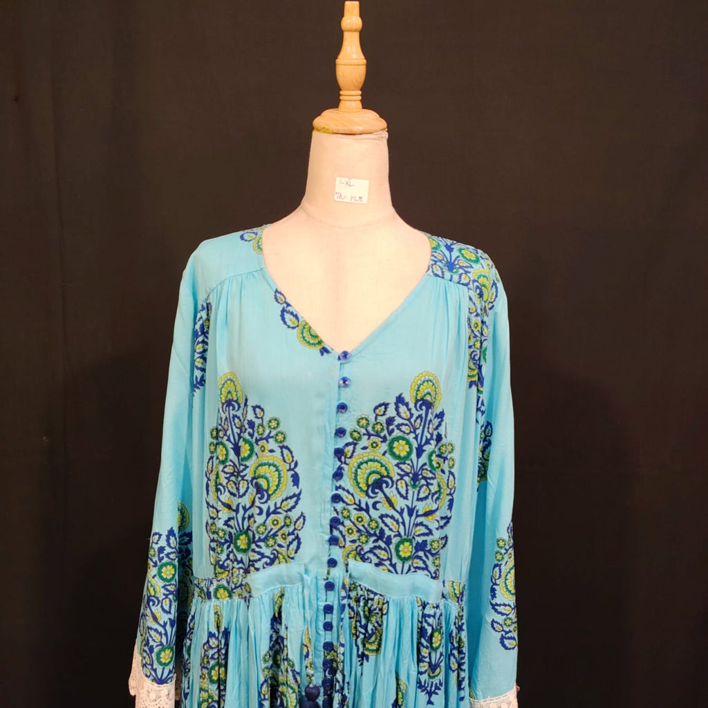 L/XL Ari Printed Cotton Dress 57" Long Jalabiya TN 128