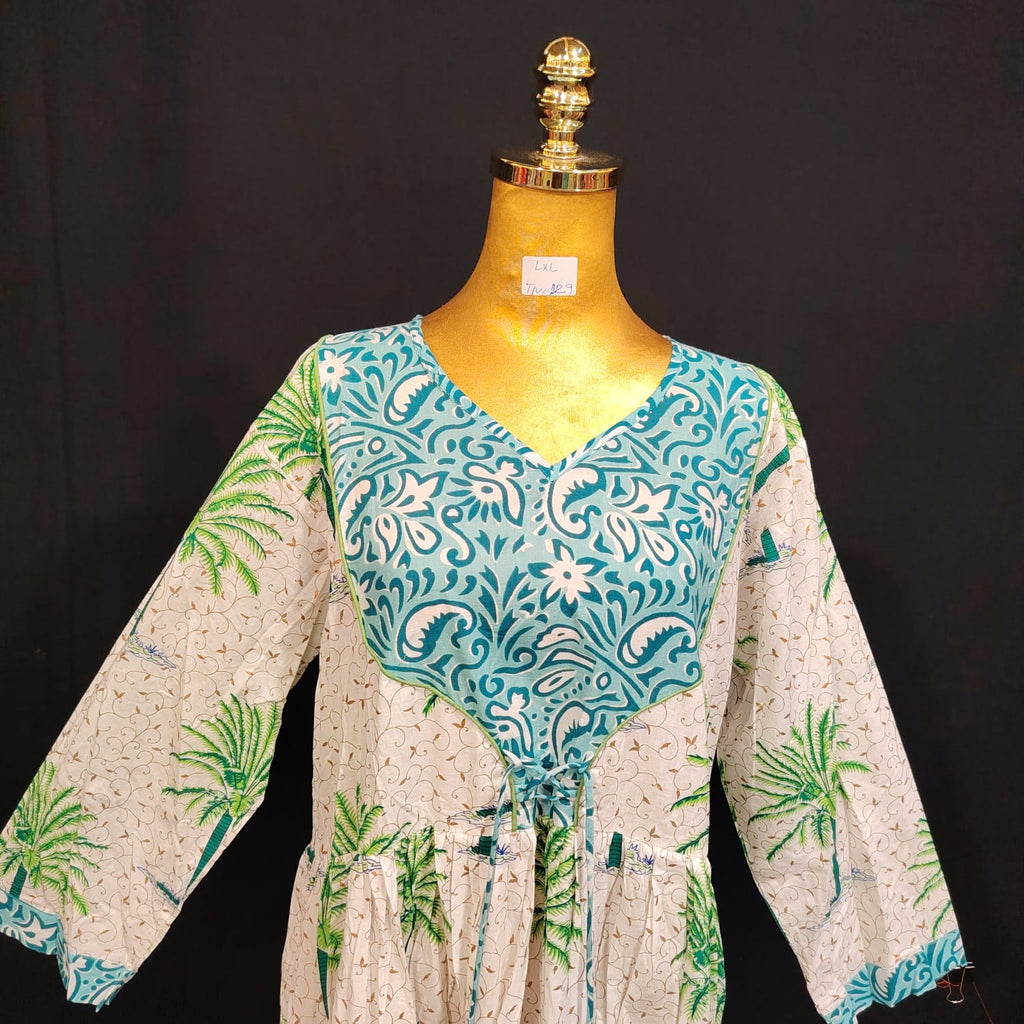 L/XL Zaria Printed Cotton Dress 57" Long Jalabiya TN 128