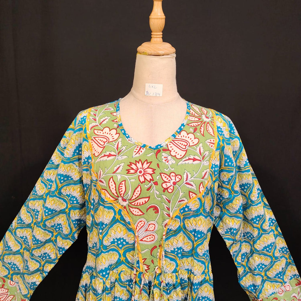 L/XL Zaria Printed Cotton Dress 57" Long Jalabiya TN 134