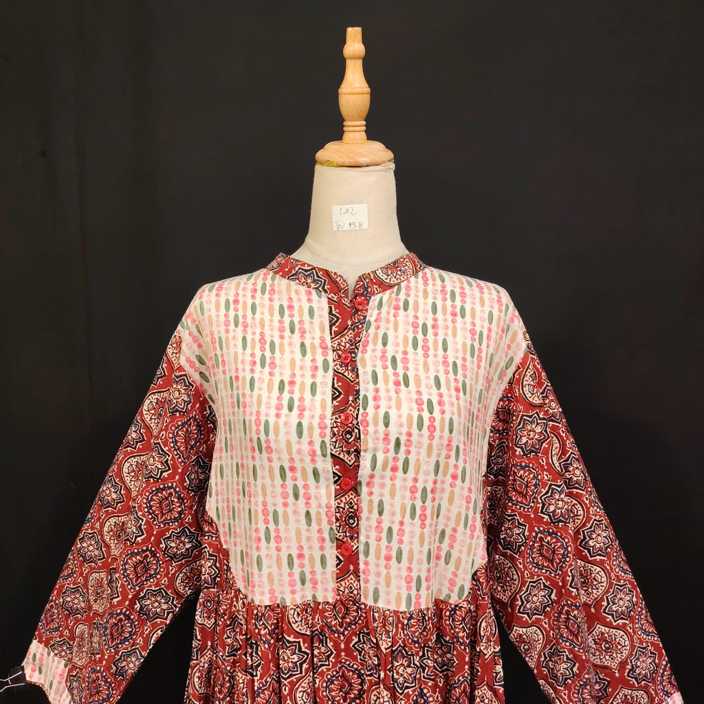L/XL Safia Printed Cotton Dress 57" Long Jalabiya TN 138
