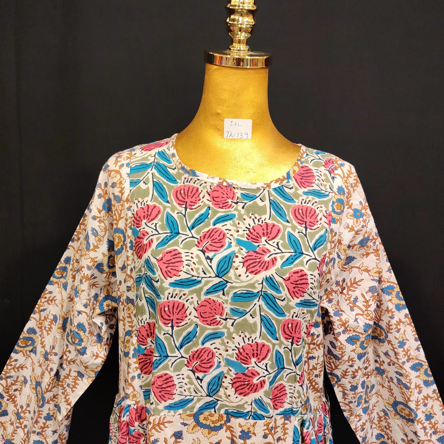 L/XL Heba Printed Cotton Dress 57" Long Jalabiya TN 139
