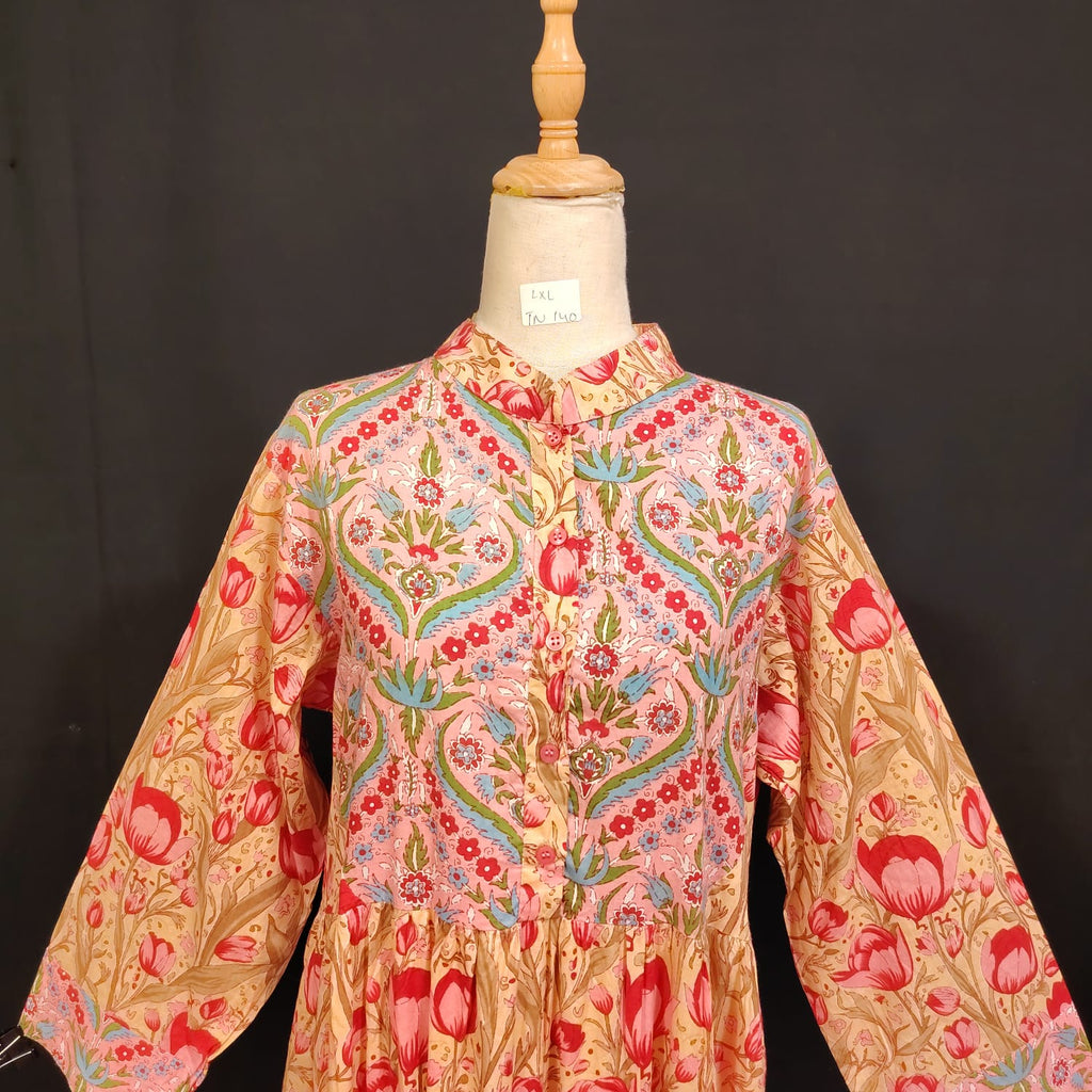 L/XL Safia Printed Cotton Dress 57" Long Jalabiya TN 140