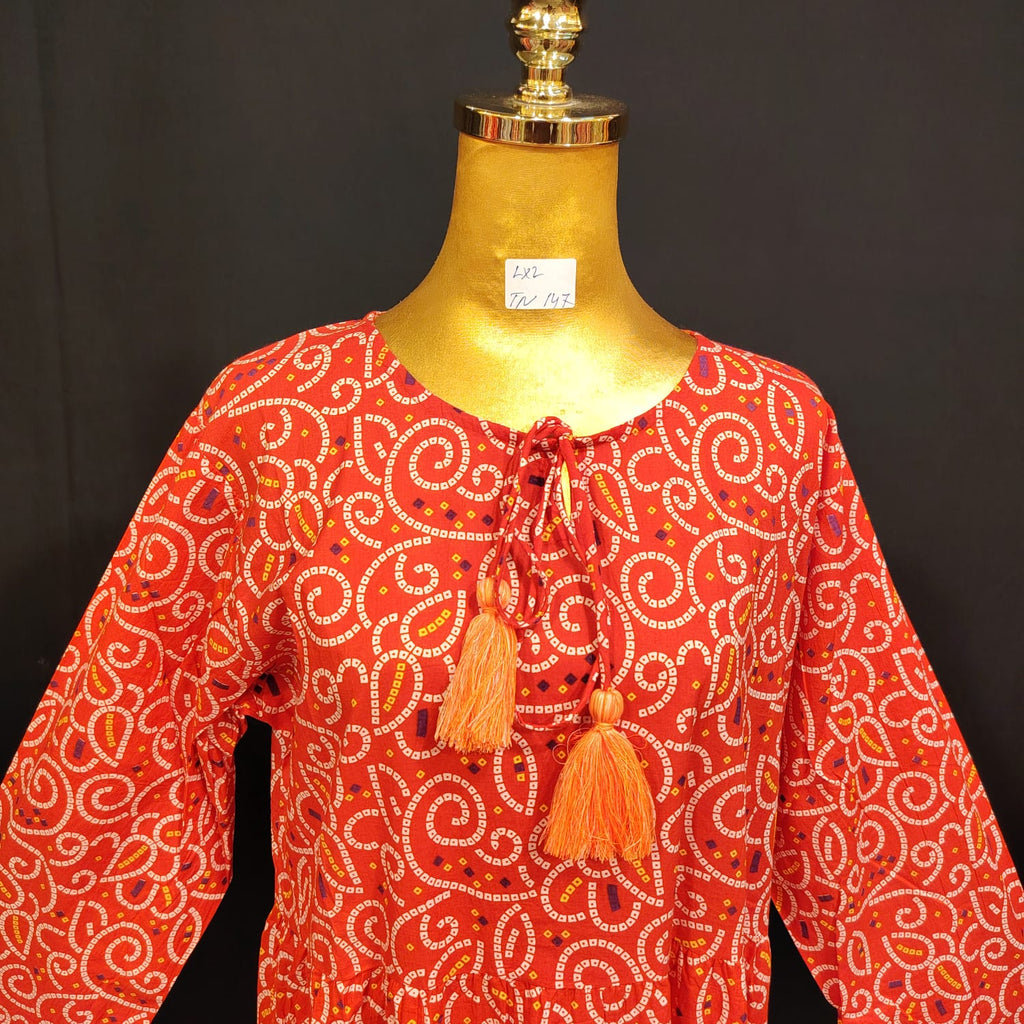 L/XL Razia Printed Cotton Dress 57" Long Jalabiya TN 147