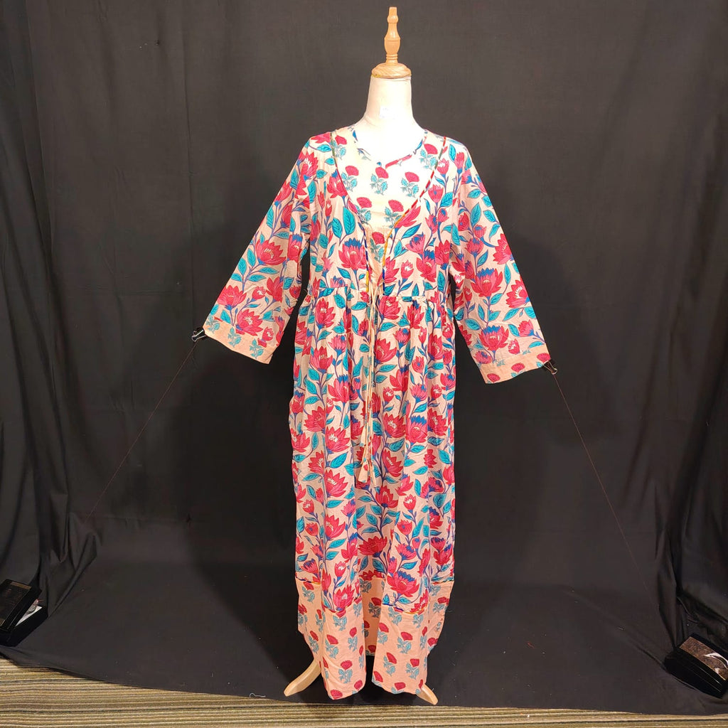 L/XL Zaria Printed Cotton Dress 57" Long Jalabiya TN 151