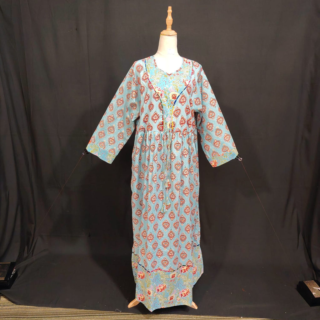 L/XL Zaria Printed Cotton Dress 57" Long Jalabiya TN 160