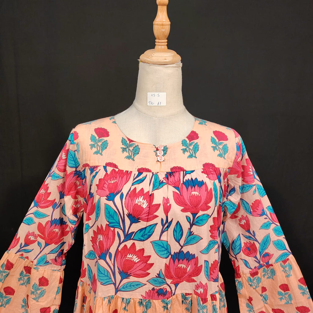 XS/S Moon Printed Cotton Dress 54" Long Jalabiya TN61
