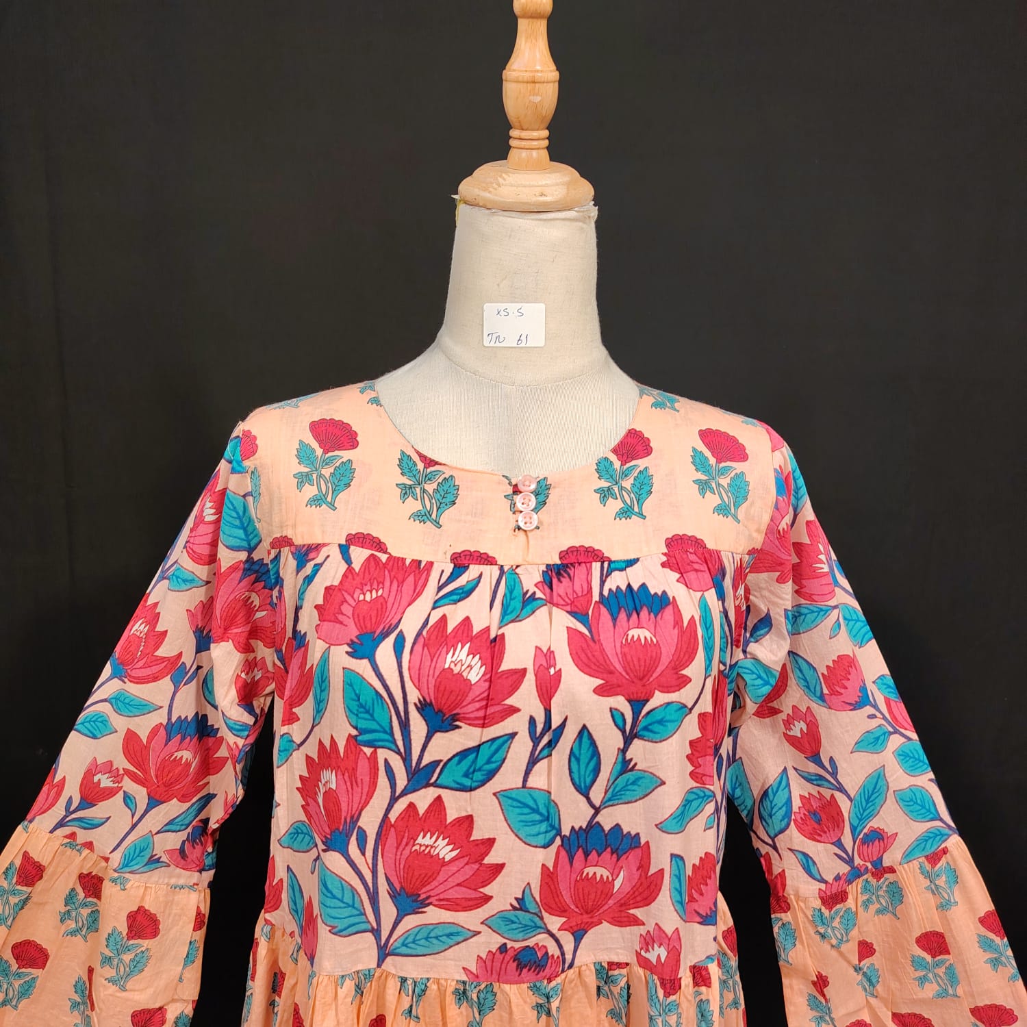 XS/S Moon Printed Cotton Dress 54" Long Jalabiya TN61