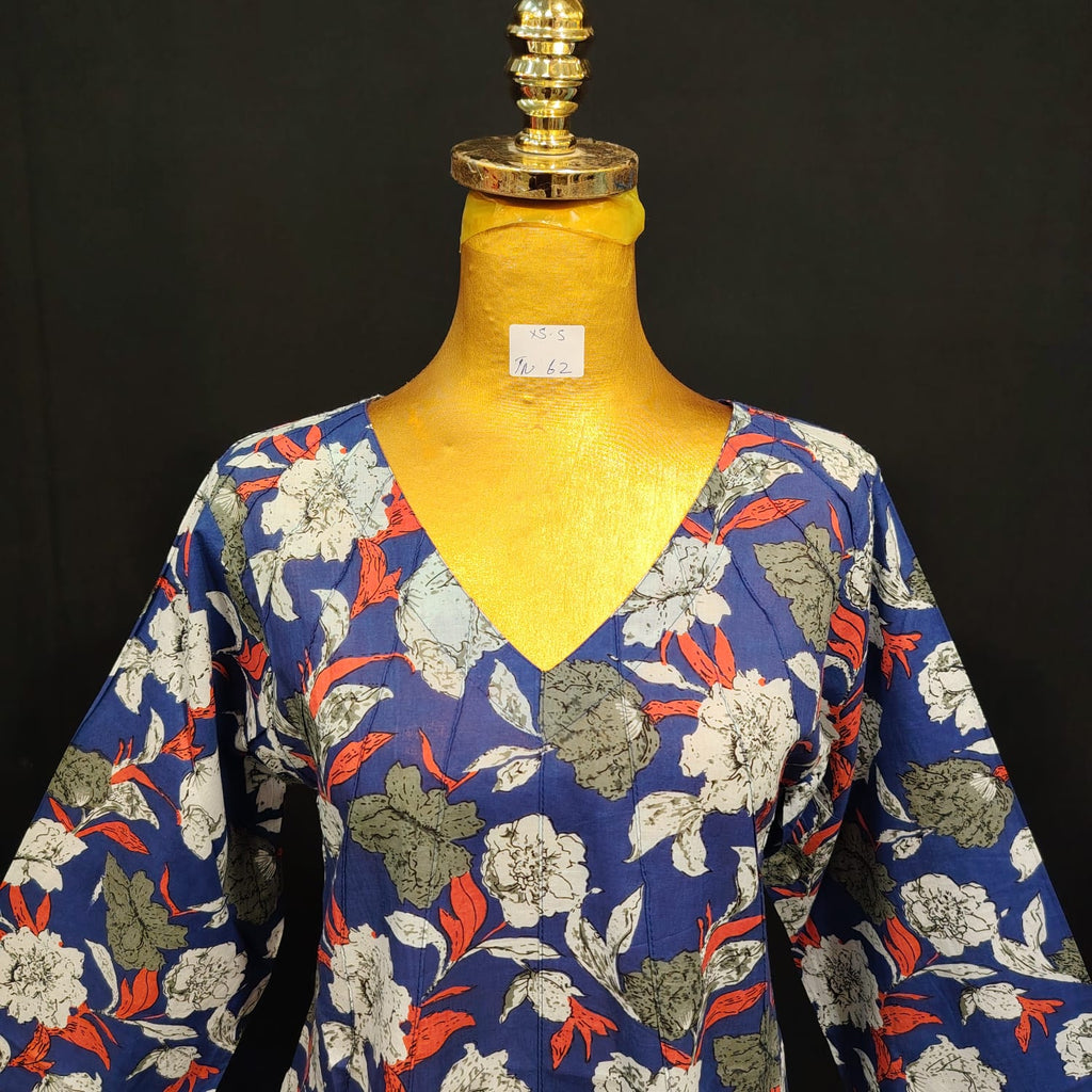 XS/S Khadijah Printed Cotton Dress 54" Long Jalabiya TN 62