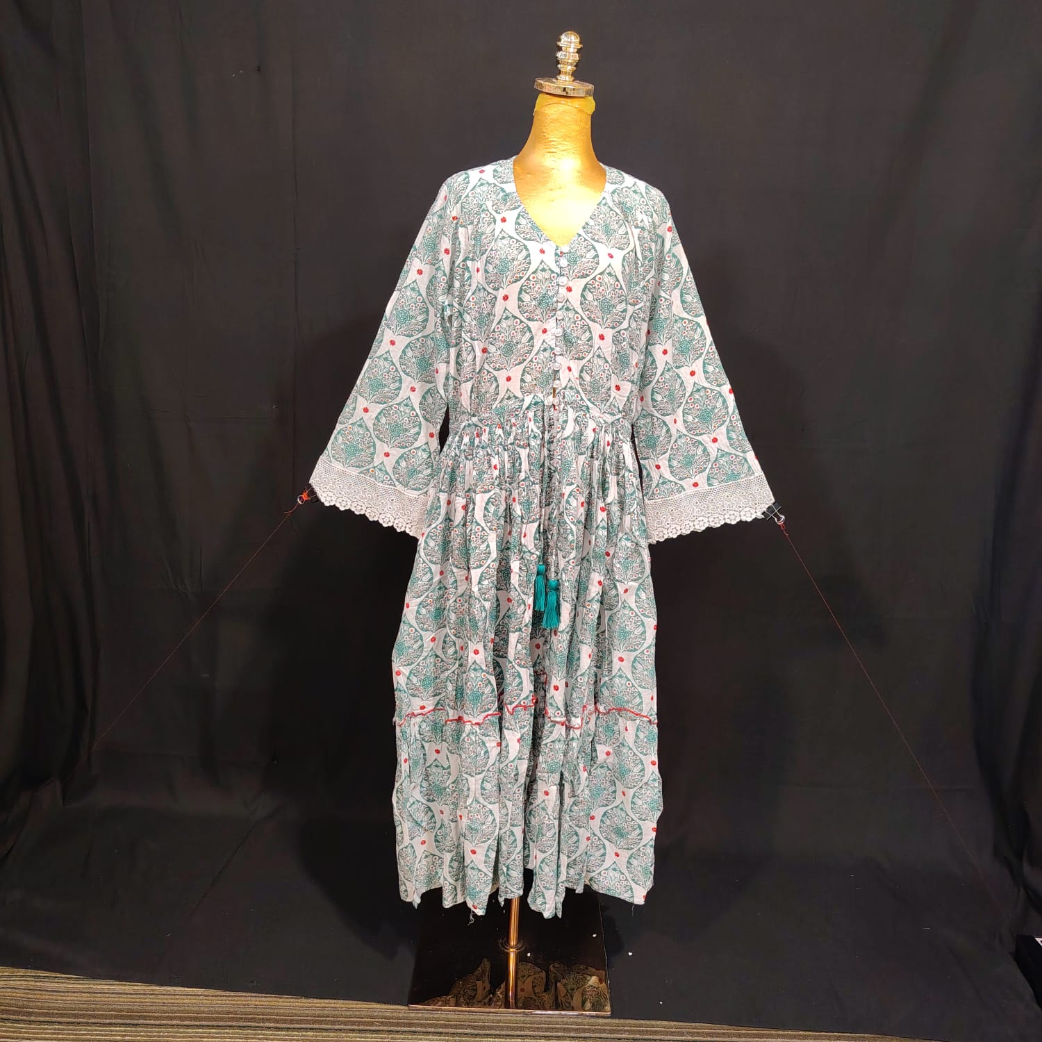 XS/S Ari Printed Cotton Dress 54" Long Jalabiya TN 65