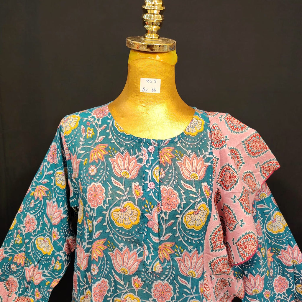 XS/S Princess  Printed Cotton Dress 54" Long Jalabiya TN 66