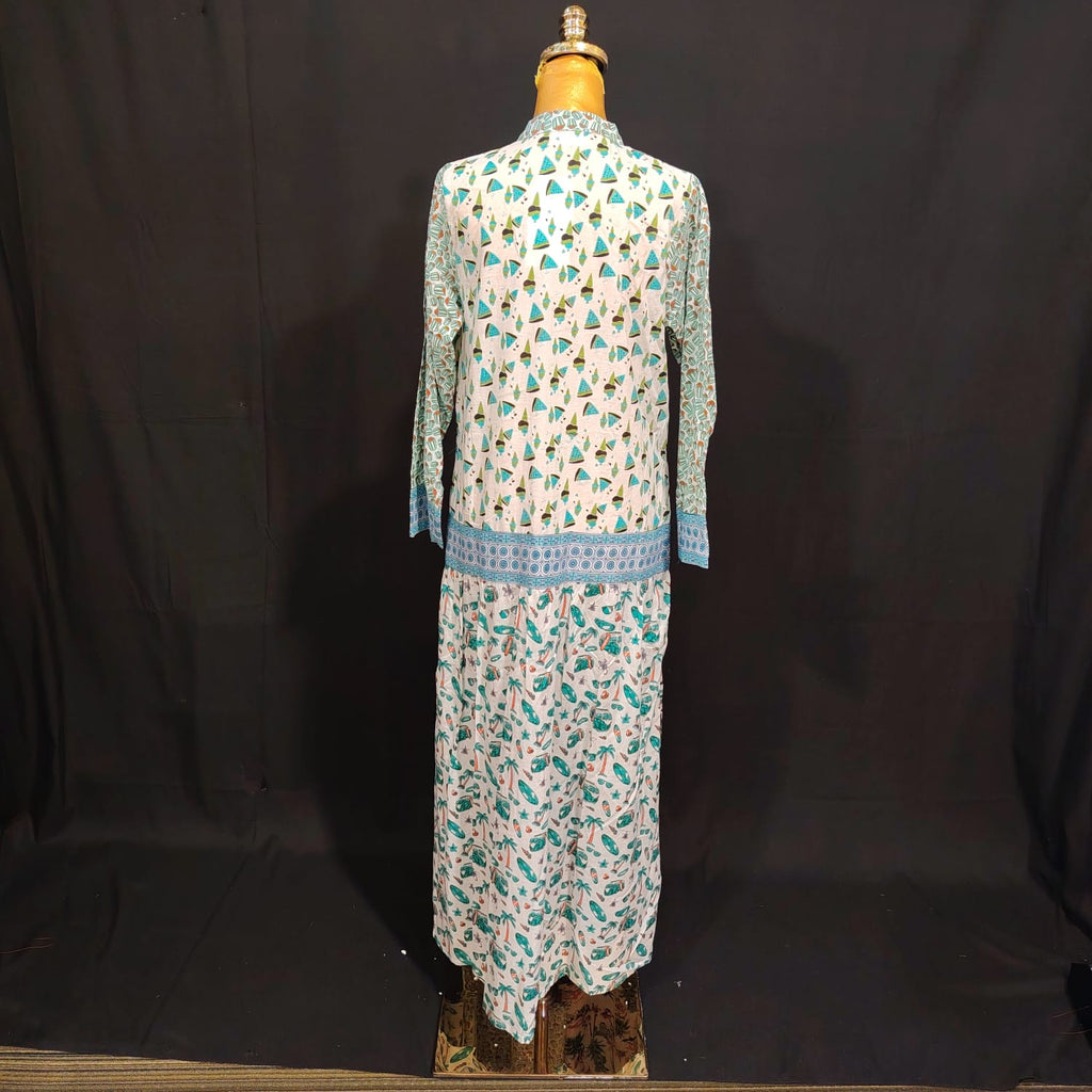 XS/S Aquamarin Printed Cotton Dress 54" Long Jalabiya TN 70