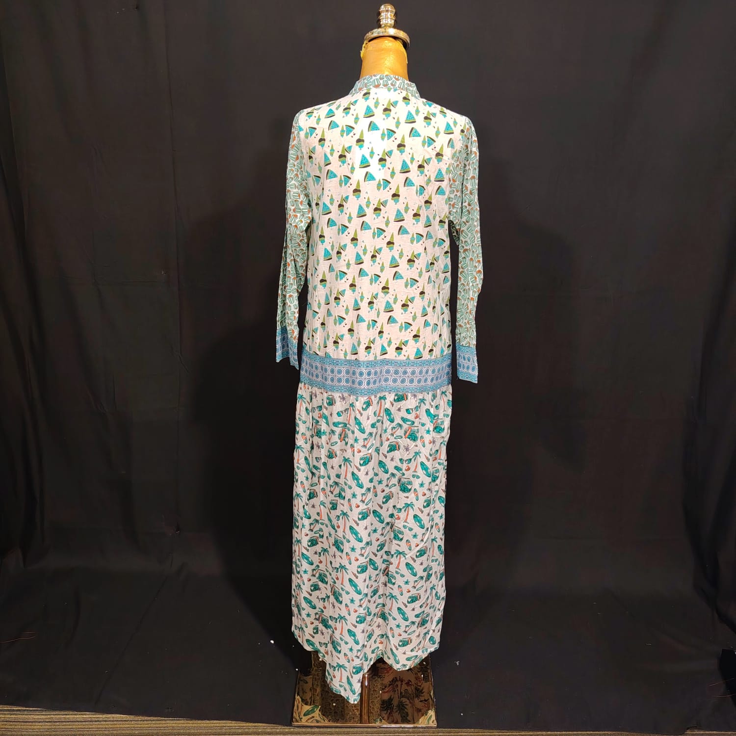XS/S Aquamarin Printed Cotton Dress 54" Long Jalabiya TN 70