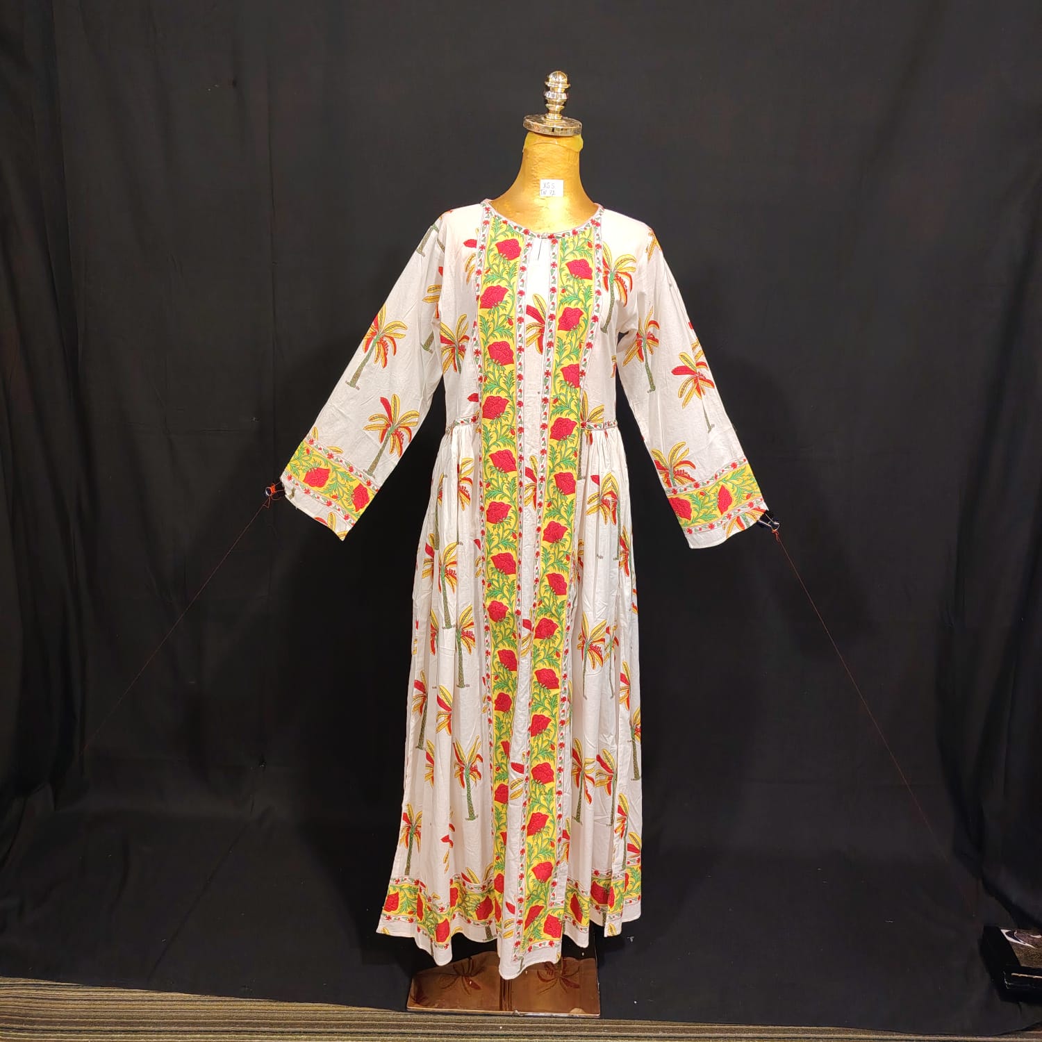 XS/S Bhopali Printed Cotton Dress 54" Long Jalabiya TN 72