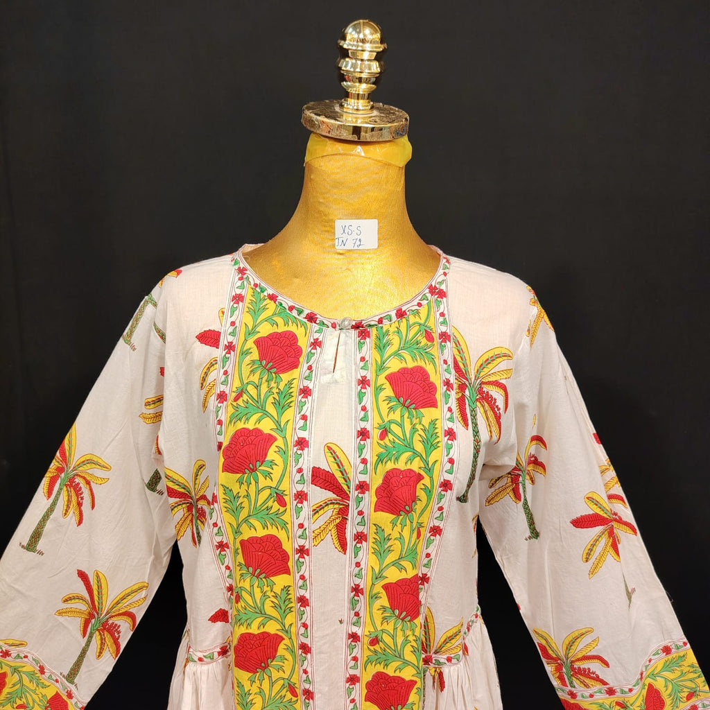 XS/S Bhopali Printed Cotton Dress 54" Long Jalabiya TN 72