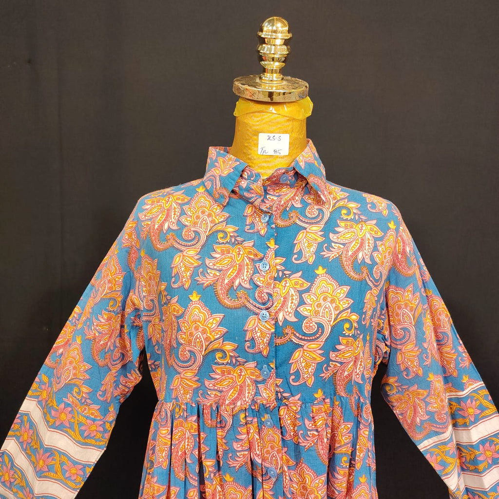 XS/S Ana Printed Cotton Dress 54" Long Jalabiya TN 85