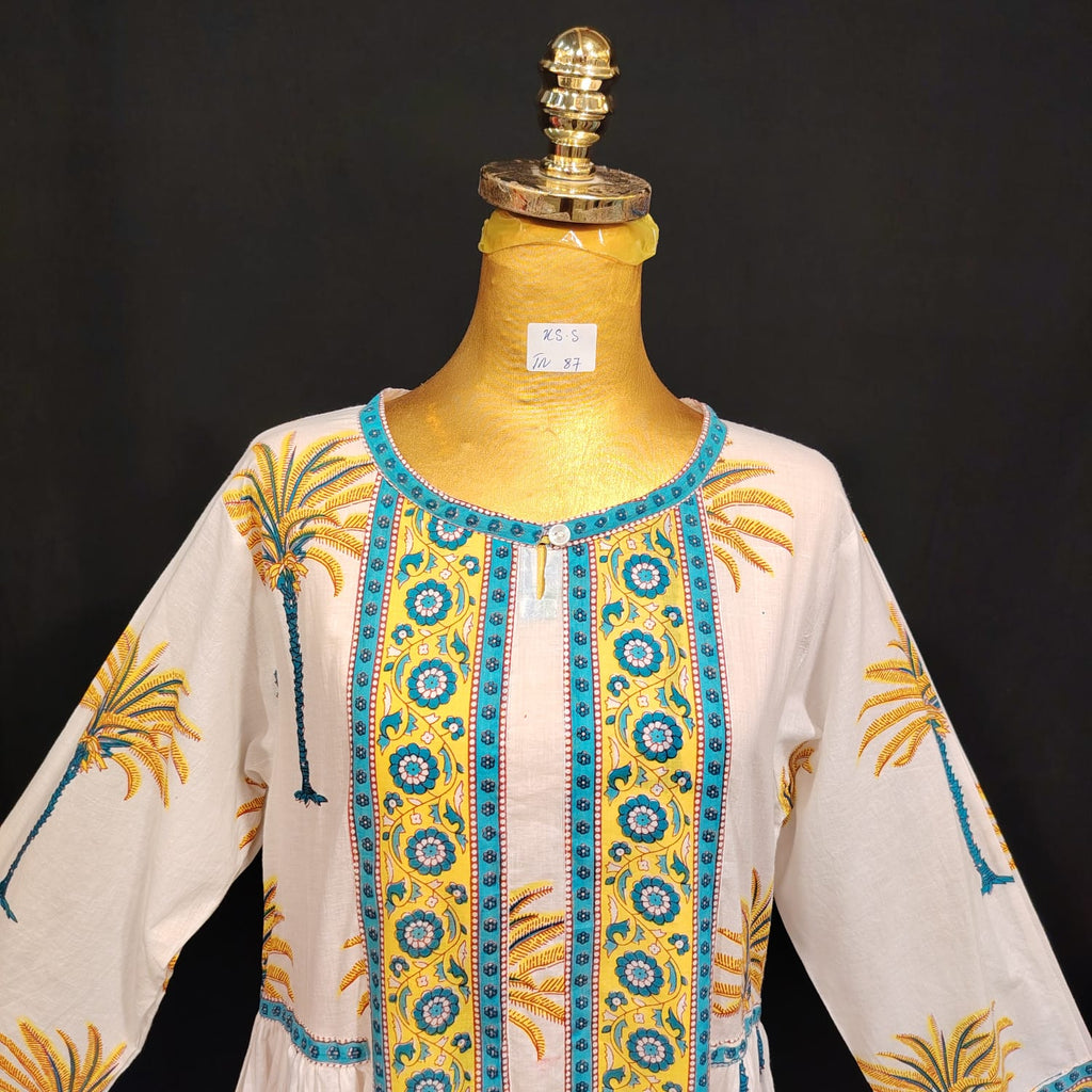 XS/S Bhopali Printed Cotton Dress 54" Long Jalabiya TN 87