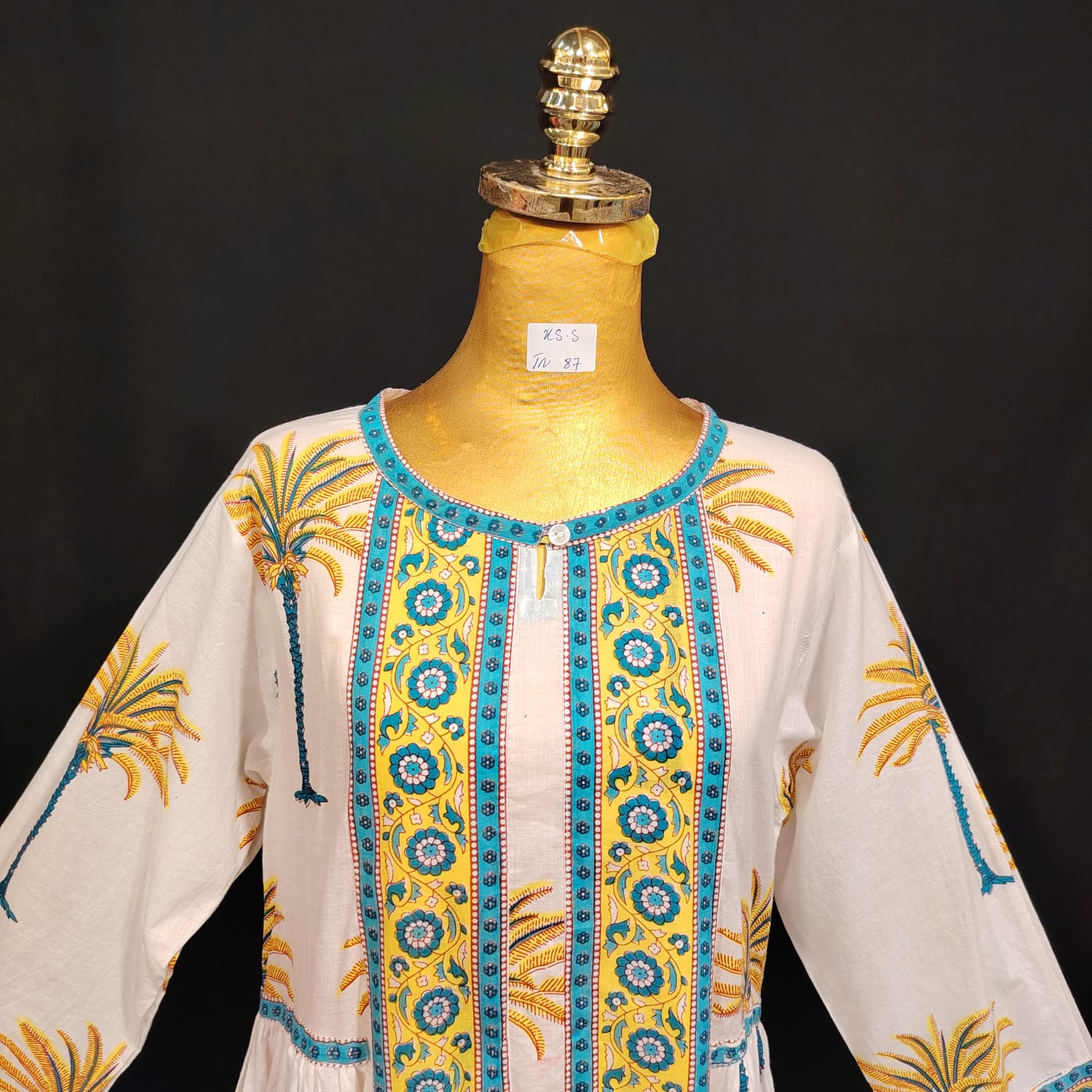 XS/S Bhopali Printed Cotton Dress 54" Long Jalabiya TN 87