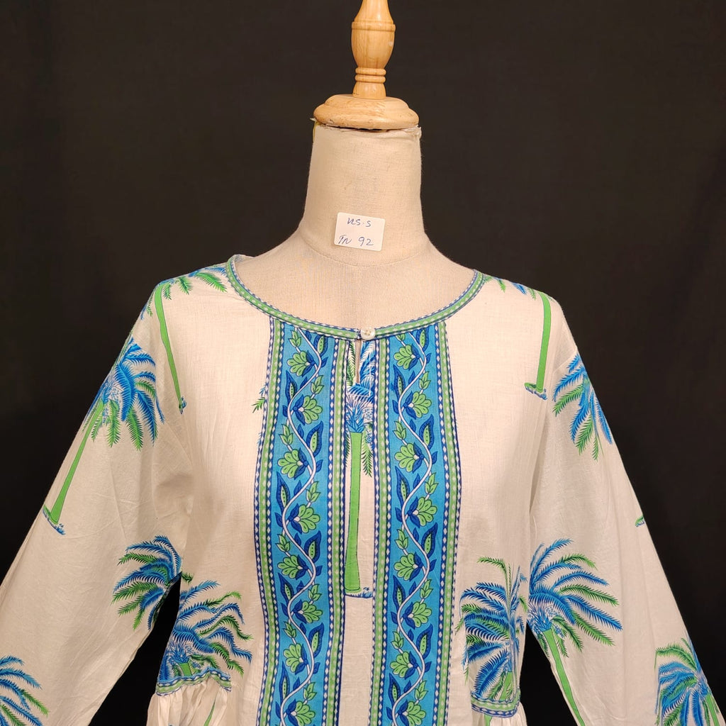 XS/S Bhopali Printed Cotton Dress 54" Long Jalabiya TN 92