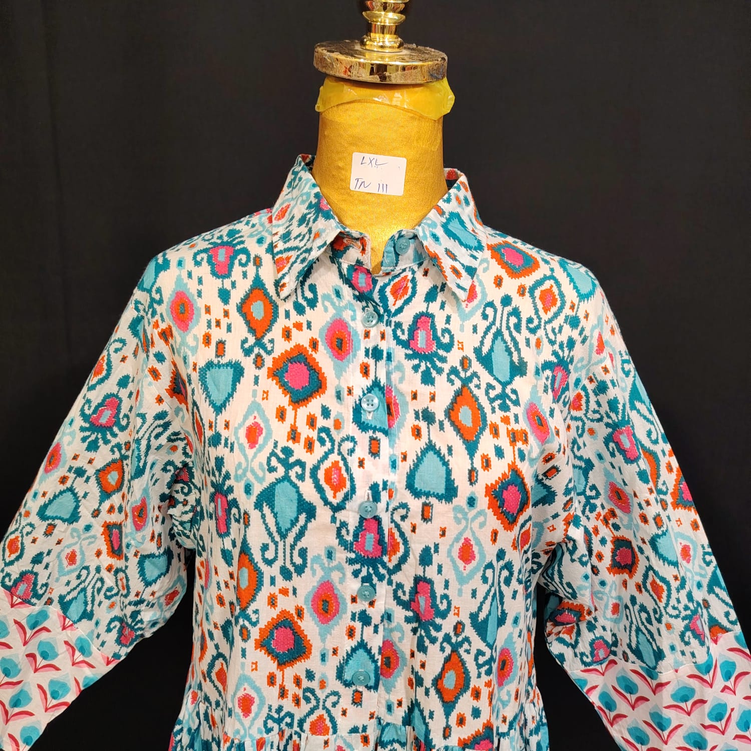 L/XL Ana Printed Cotton Dress 57" Long Jalabiya TN 111