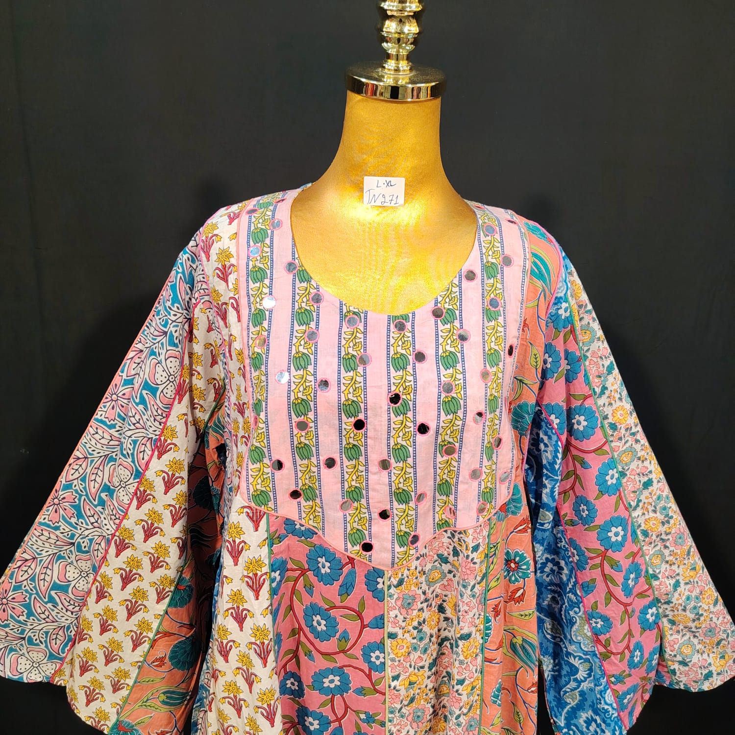 L/XL Maldives Printed Cotton Dress 57" Long Jalabiya TN 171