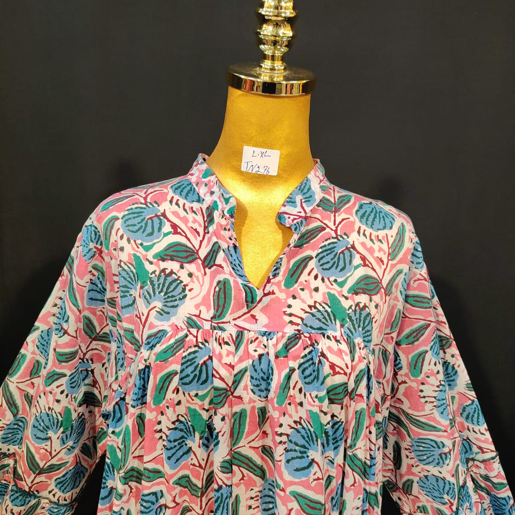 L/XL Ziya Printed Cotton Dress 57" Long Jalabiya TN 276