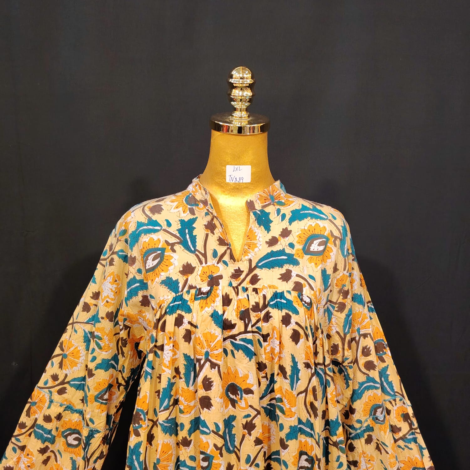 L/XL Ziya Printed Cotton Dress 57" Long Jalabiya TN 289