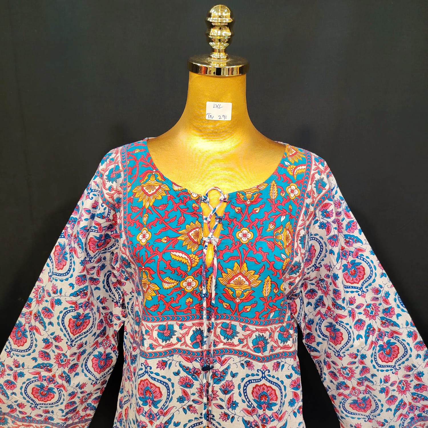 L/XL Anaya Printed Cotton Dress 57" Long Jalabiya TN 291