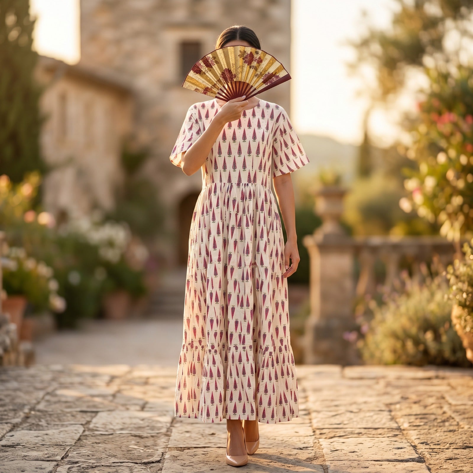 L-XL Manha Crystal Printed Cotton Dress 57" Long Jalabiya RN 281