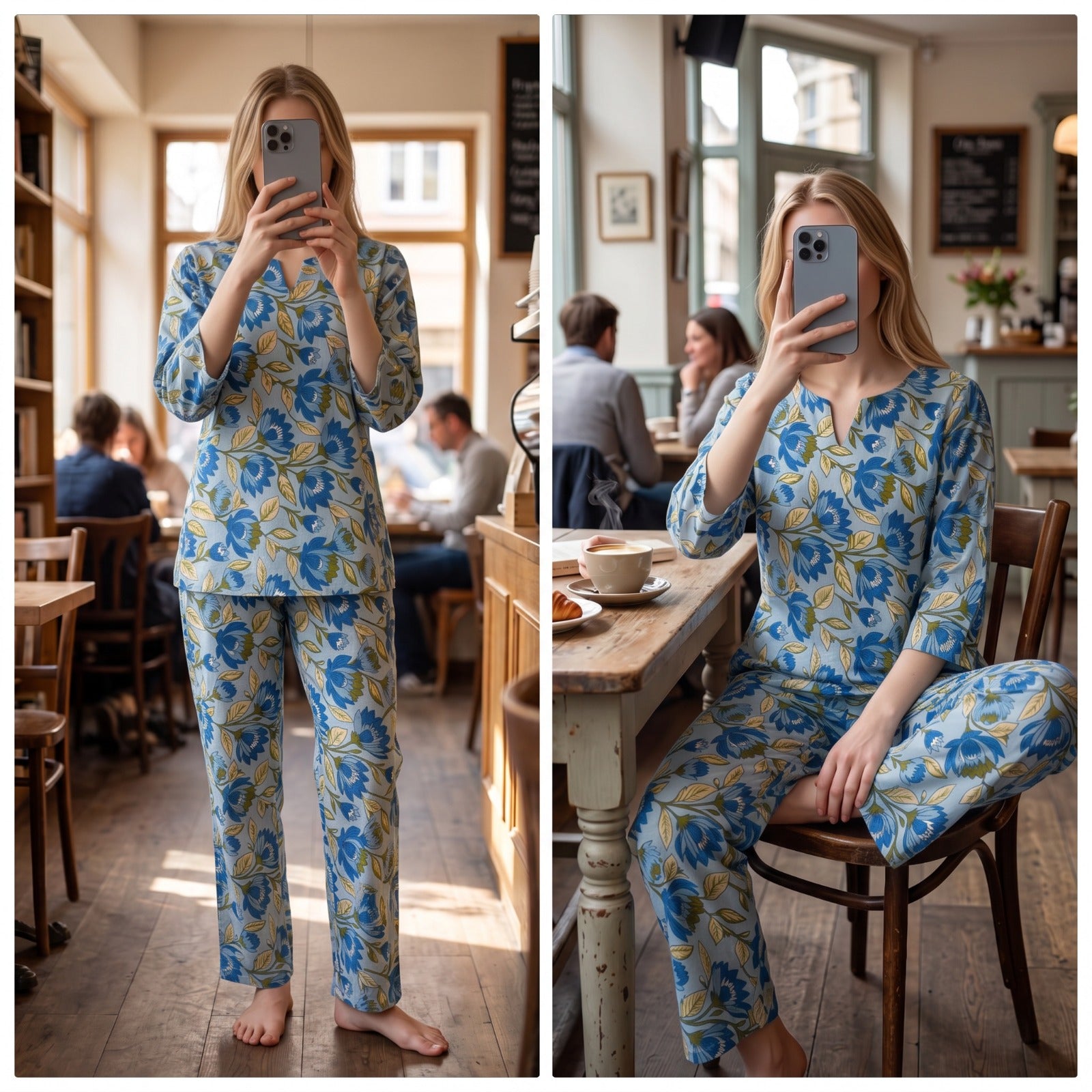 Cotton Long Sleeves V Neck Pajama Set Made-To-Order