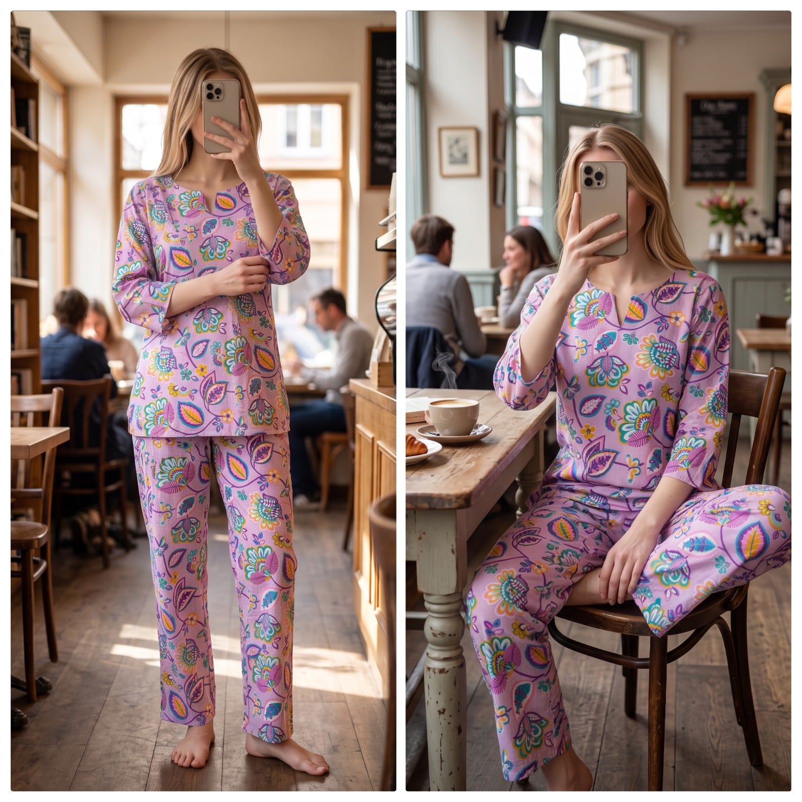 Cotton Long Sleeves V Neck Pajama Set Made-To-Order