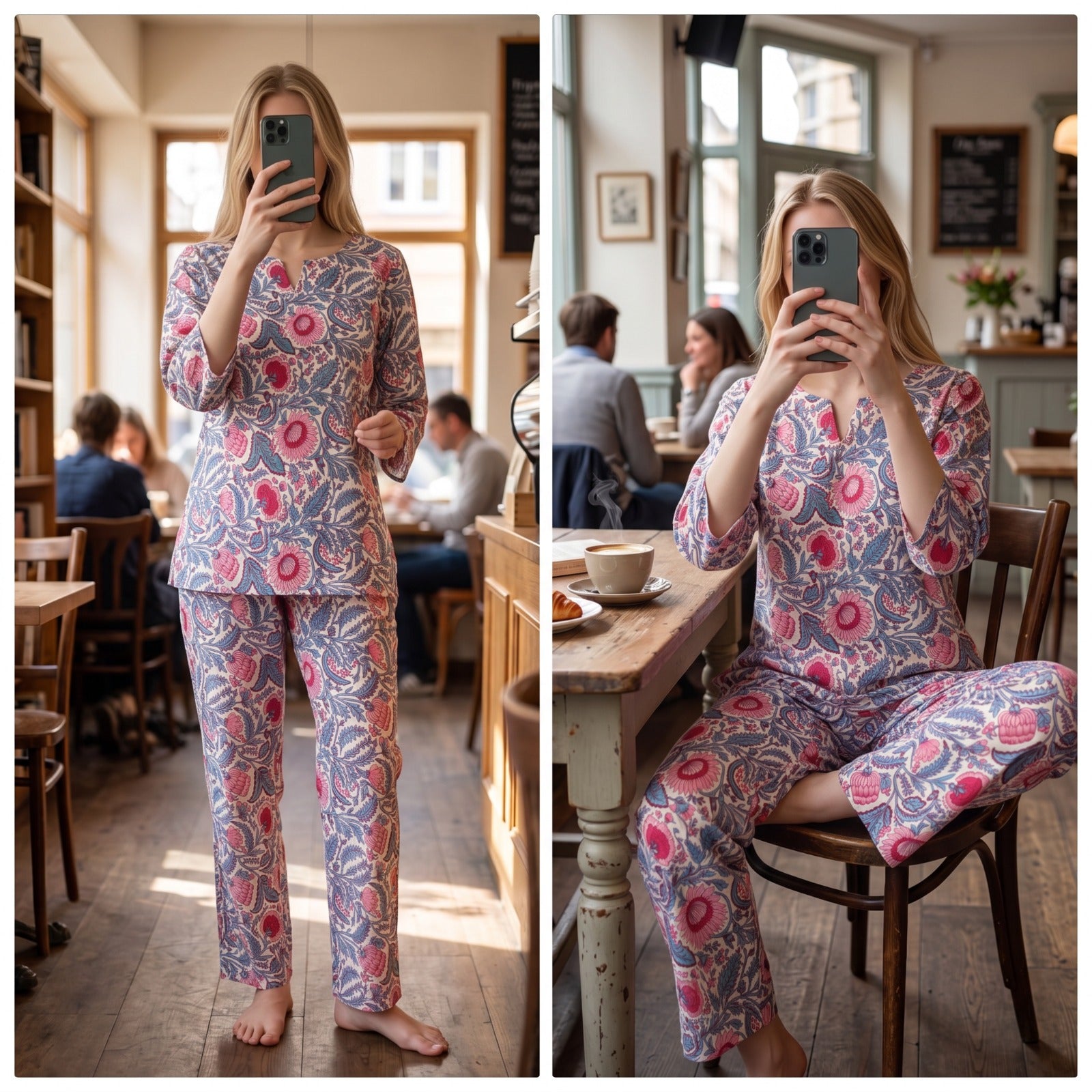 Cotton Long Sleeves V Neck Pajama Set Made-To-Order