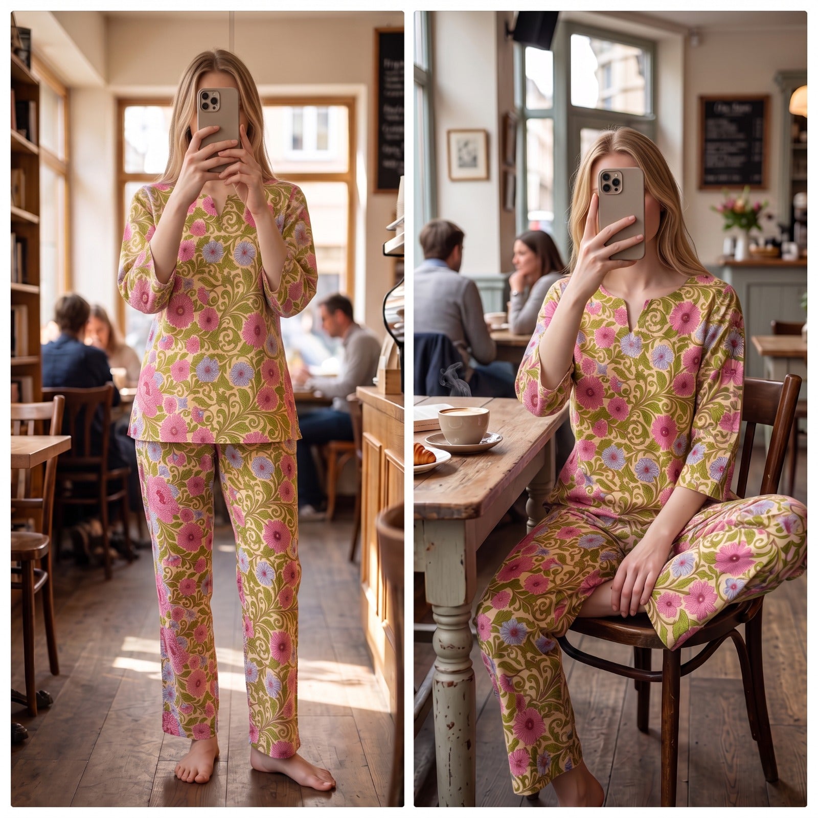 Cotton Long Sleeves V Neck Pajama Set Made-To-Order