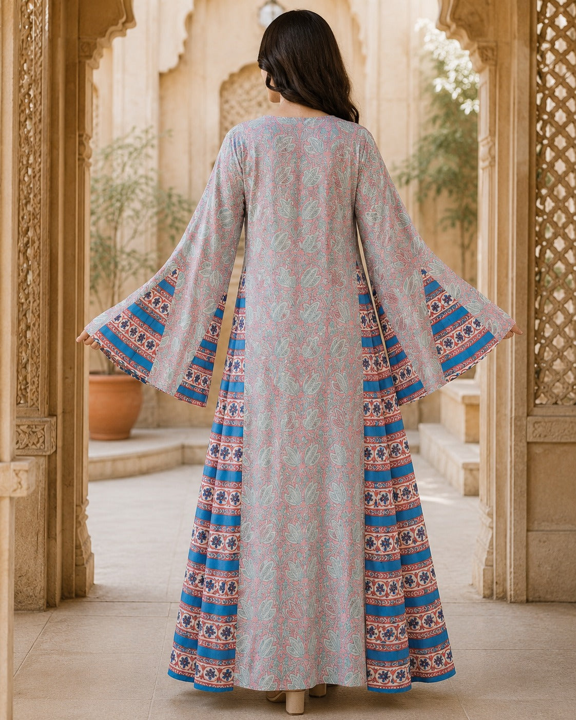 L/XL Kiai Printed Cotton Dress – 57" Long Jalabiya