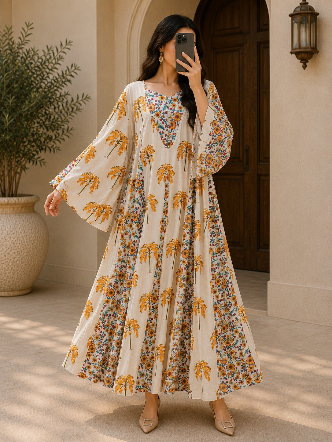 S/M Payal Printed Cotton Long Dress Jalabiya – 57"