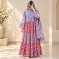 S-M Afifa Printed Cotton Dress 57" Long Jalabiya With Sheila