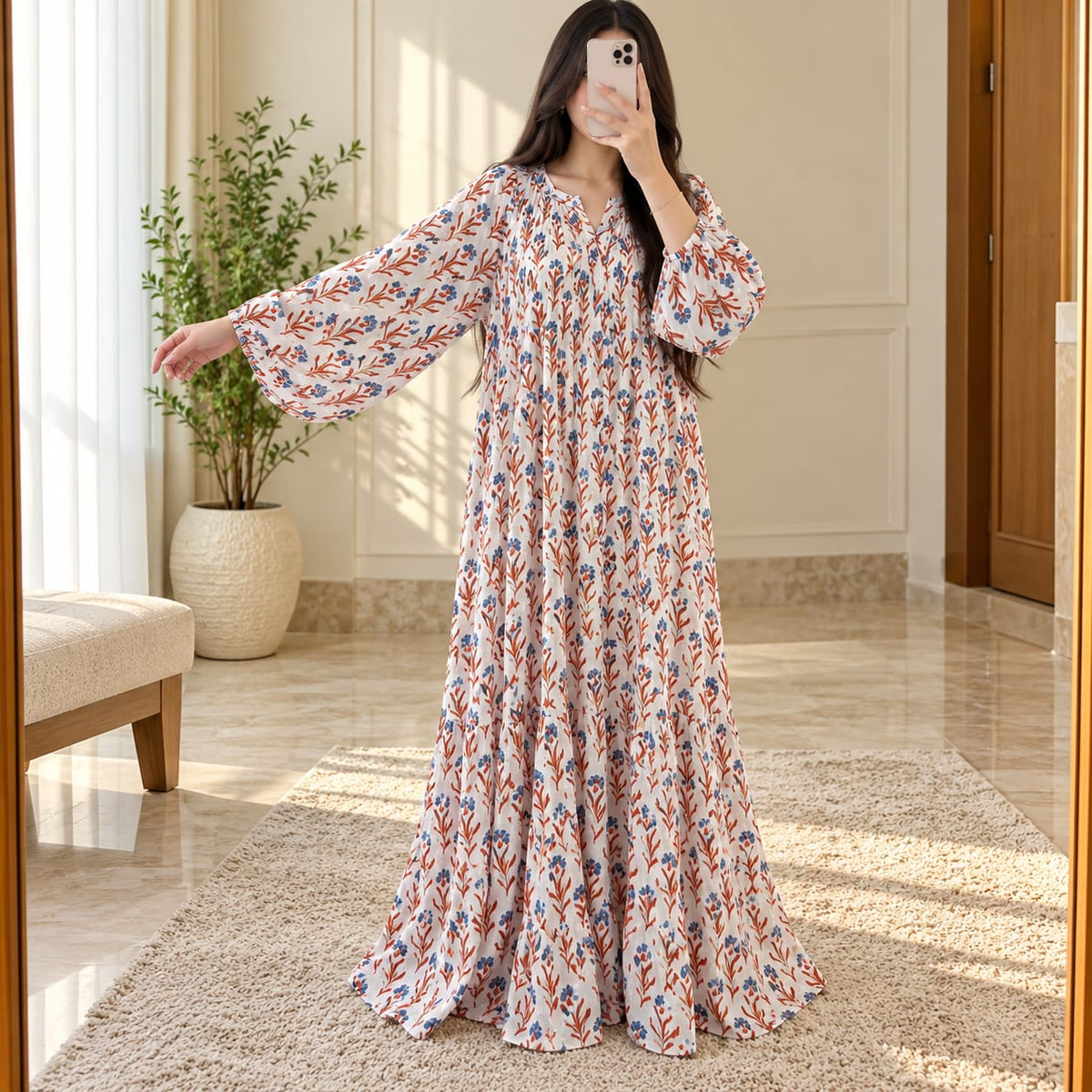 Sparrow L/XL Printed Cotton Dress 57" Long Jalabiya