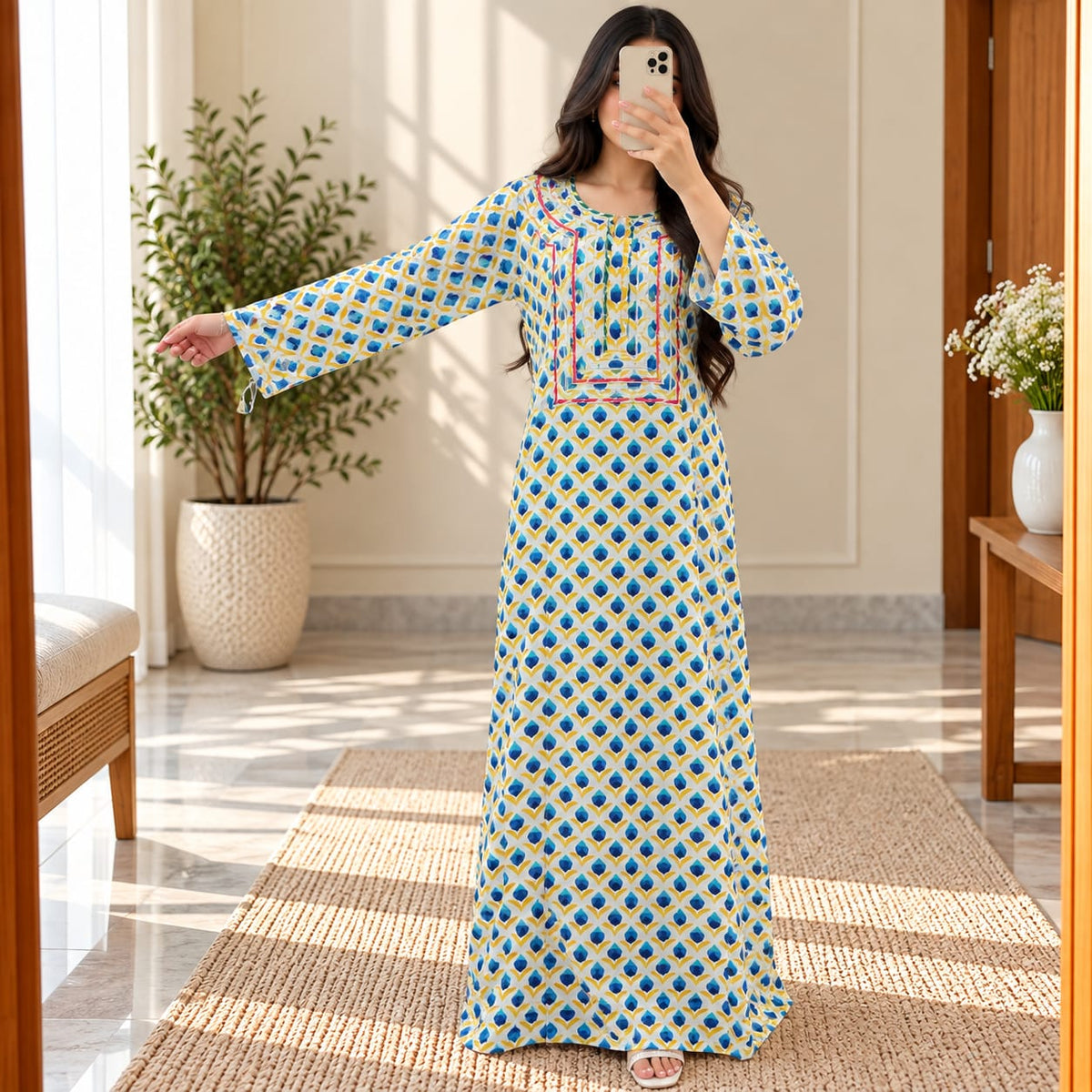 L/XL Harisa Printed Cotton Long Dress Jalabiya – 57