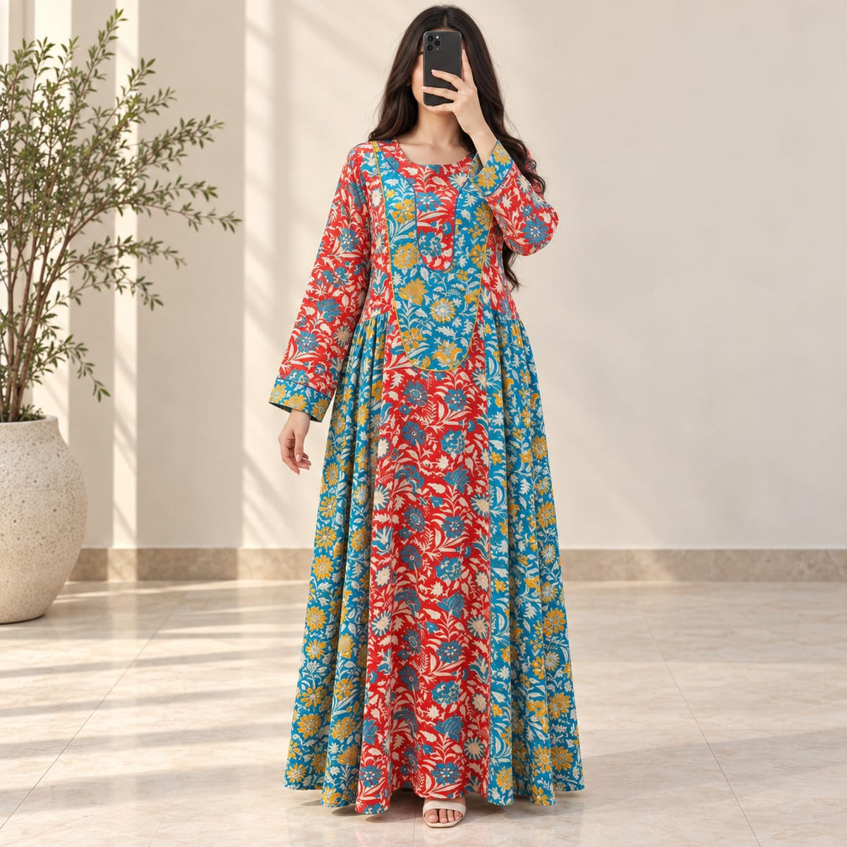 LXL Suf Silk Crystal Printed Dress 57" Long Jalabiya