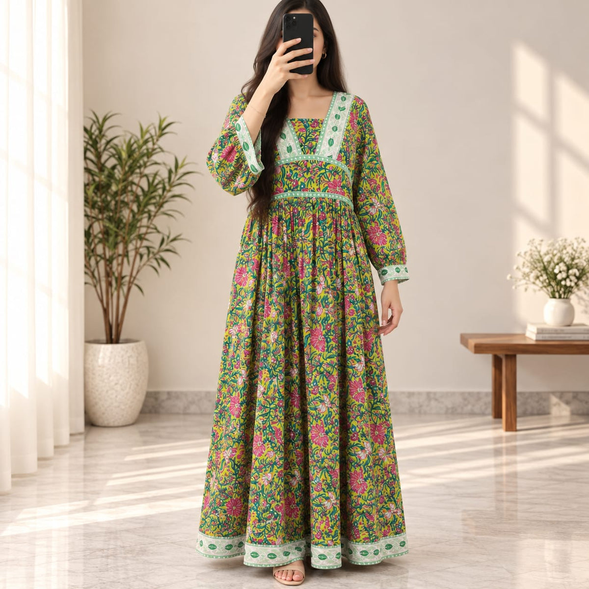 2XL-3XL Haima Printed Cotton Long Dress Jalabiya – 57"