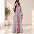 L/XL Aafreen Printed Cotton Dress 57" Long Jalabiya