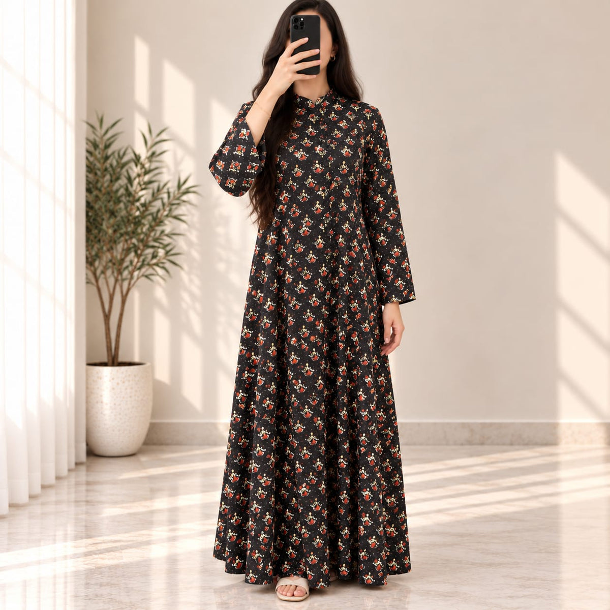 XS/S Sofi Crystal Printed Cotton Long Dress Jalabiya – 54