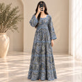 L-XL Huda Crystal Printed Cotton Dress 57" Long Jalabiya