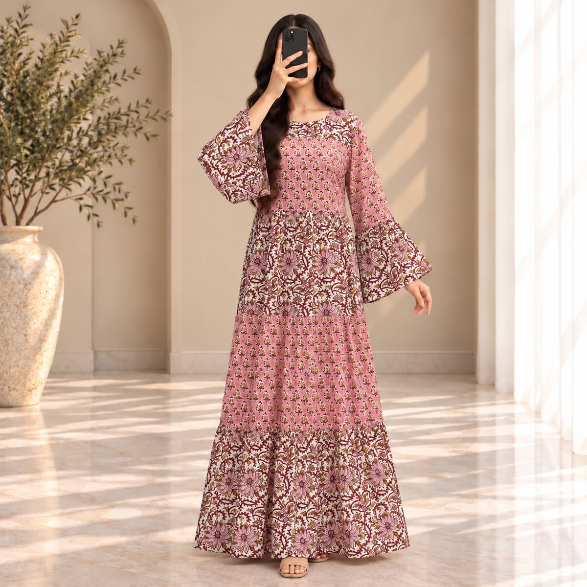 S/M Moon Crystal Printed Cotton Long Dress Jalabiya – 57