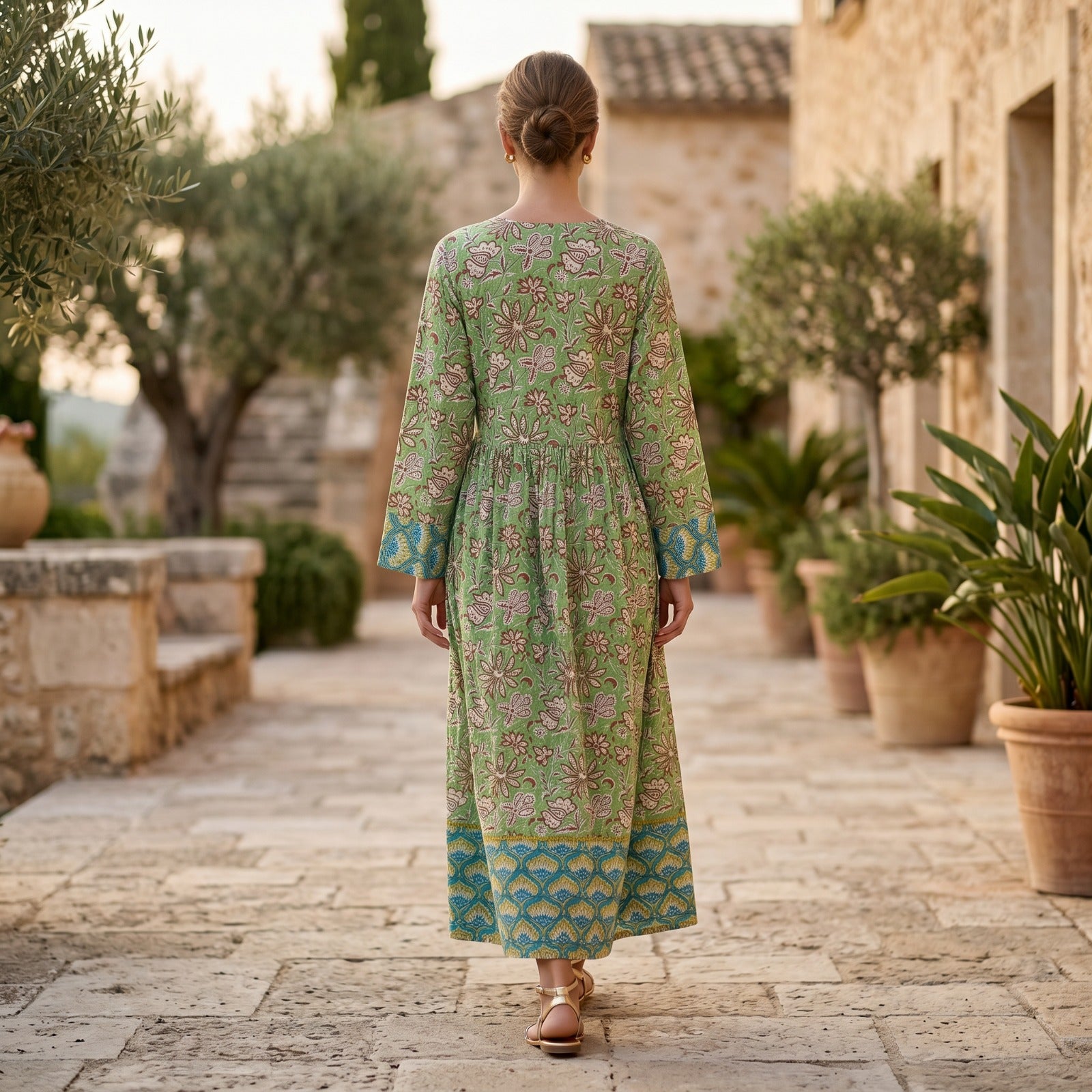 2XL-3XL Zaria Crystal Printed Cotton Dress 57" Long Jalabiya RN 310