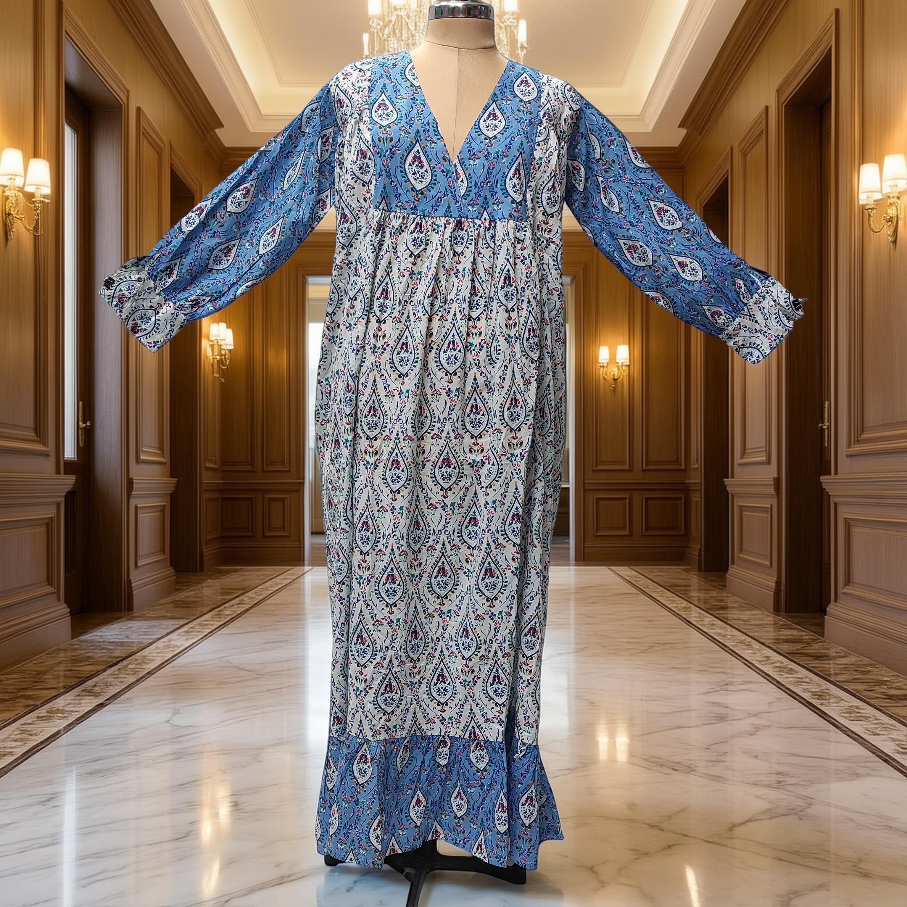 2XL-3XL Yamana With Sheila Printed Cotton Dress 57" Long Jalabiya
