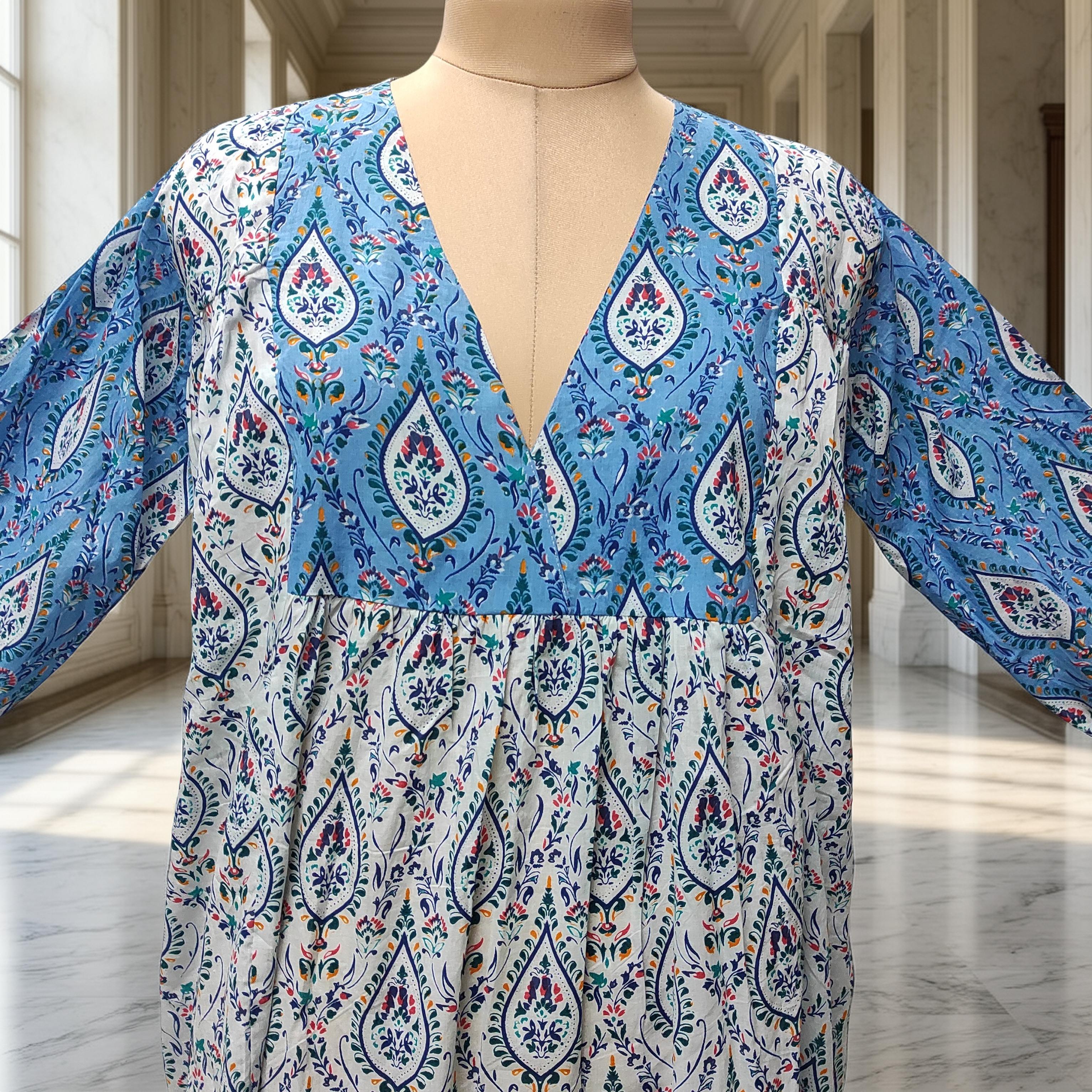 L-XL Yamana With Sheila Printed Cotton Dress 57" Long Jalabiya