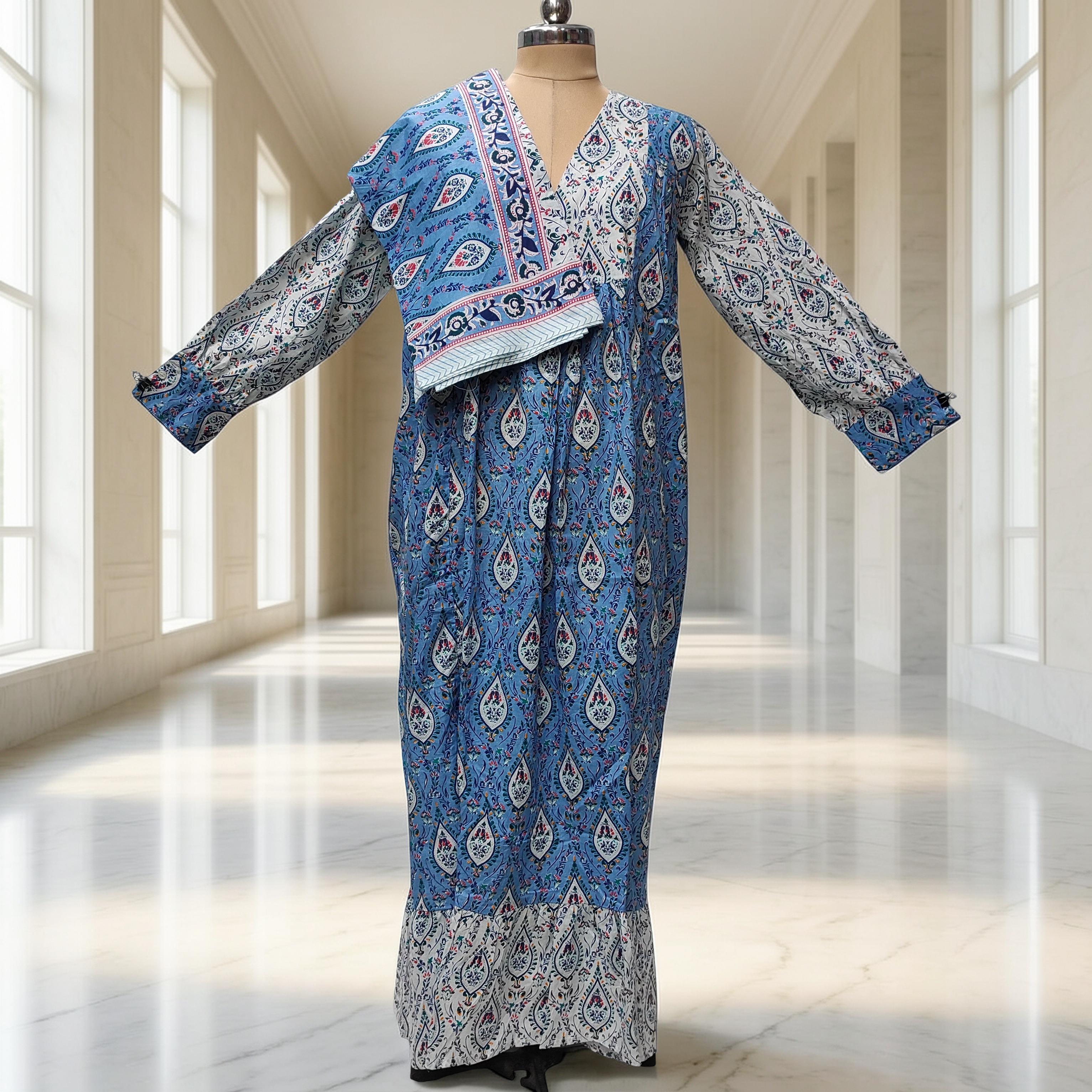 2XL-3XL Yamana With Sheila Printed Cotton Dress 57" Long Jalabiya