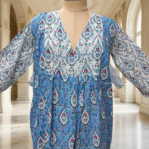 2XL-3XL Yamana With Sheila Printed Cotton Dress 57" Long Jalabiya